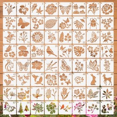 64Pcs Stencils for Painting on Wood, Reusable 3×3 inches, White-Flower01