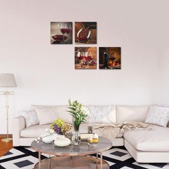 4 Pcs Red Wine Canvas Wall Art Framed Modern Red Wine Goblets Art Posters Ret…