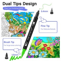 Coloring Markers Dual Brush Tip – 72 Colors Watercolor Fine Point Art Marker …