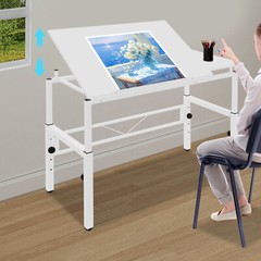 Adjustable Tilting Drawing Table 120 × 60 cm White Drafting Desk