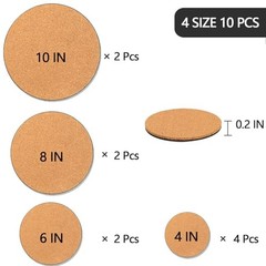 10 Pieces 4 Sizes Cork Plant Coasters, 4/6/8/10 Inch Cork Plant 4-6-8-10 Inch