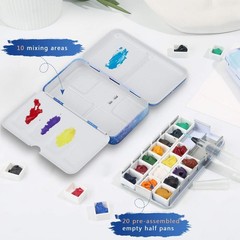 Travel Watercolor Tin Palette Metal Paint Case 50 Empty Half Pans Water Brush