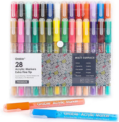 Acrylic Paint Pens Markers, 28 Colors, 0.7 Mm, Extra Fine Tip Drawing Markers, P