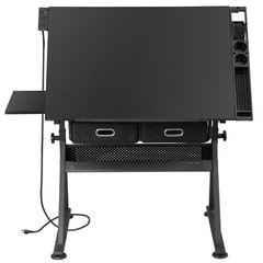 Large Work Surface Drafting Table Art Desk In Robust Steel And Wood Finish