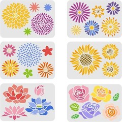 1set 6pcs Flower Stencils Template 29.7x21cm Plastic Lotus Sunflower Rose
