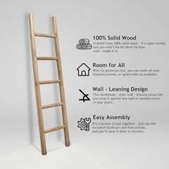 Wooden Blanket Ladder – 57in- Leaning Wall 57in | Knock Down Natural Wood Color