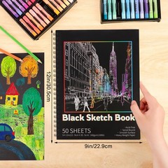 50 Sheets Black Paper Sketchbook, 108 lb/160gsm Heavyweight Black Sketch Pad …