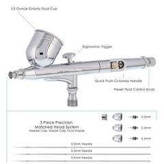 G233 Pro Dual Action Gravity Feed Airbrush Kit 0.2-0.5mm Set