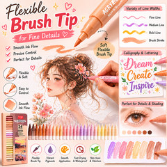 24 Colors Skin Tone Acrylic Paint Markers Brush Tip Set for Canvas Wood Rock DIY