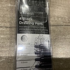 WHSmith black Drawing Pens 4 line widths 0.1-0.7mm nib Pack of 4