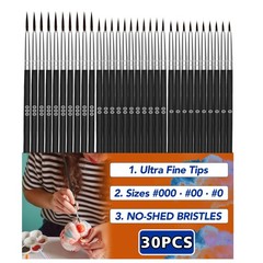30 Pcs Tiny Detail Paint Brushes Set – Fine #0#00#000 Liner 3 sizes, Black