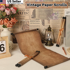 3Pcs Blank Scroll Paper Wood Rods Vintage Old Parchment Wedding Vows Writing7x15