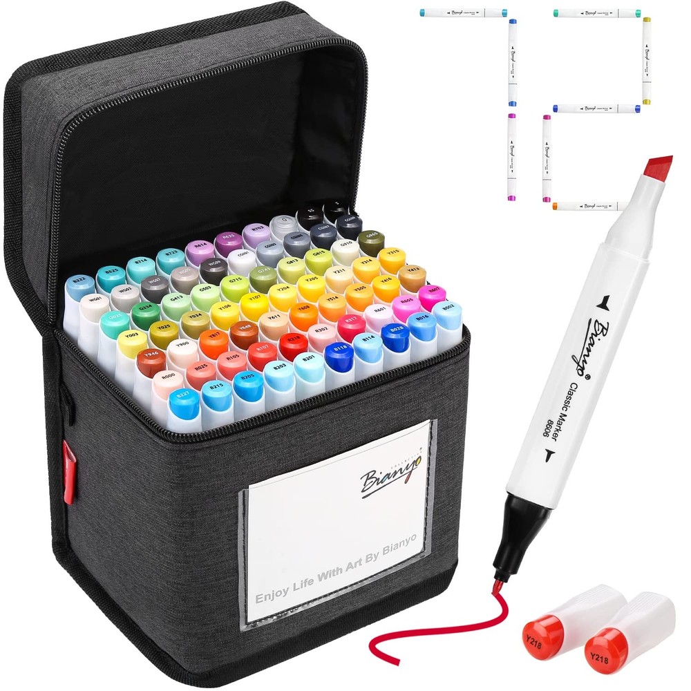 72 Colors Alcohol Markers Set, Dual Tip Fine & Chisel Art Markers with Black …