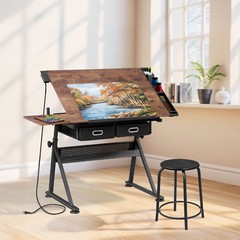 Adjustable Drafting Table for Artists – Drawing Table with Drawers & Outlet
