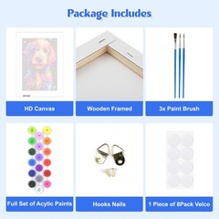 Colorful Dog Paint by Numbers Kits with Frame for Adults Beginners, DIY Animals
