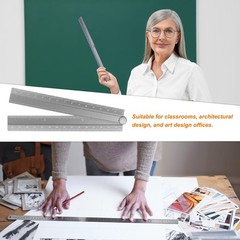 HARFINGTON Folding Straight Ruler 30cm Metric Aluminum Alloy Protractor Gray
