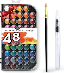 48-Color Travel Watercolor Set with Refillable Brush – Ideal Gift for Artists