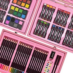 145 Piece Deluxe Art Set, Wooden Box & Drawing Kit with Crayons, multi-color