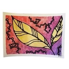 Leaves: Watercolor & Ink Painting 5″x 7″ Original Art Signed on Paper Absract