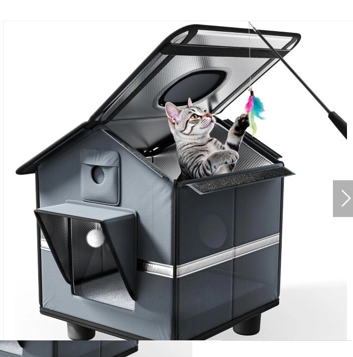 Outdoor Cat House with Raised Base & Toy Included, Weatherproof Feral Cat Shelte