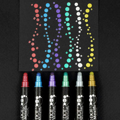 CLEAN COLOR DOT Metallic Dual Tip Markers 6 Colors Set, 0.5Mm Fine Tip and a Fle