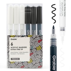 Extra Fine Tip Acrylic Paint Marker Set, 6 Pack, 0.7mm for Rock, Glass, Canvas A