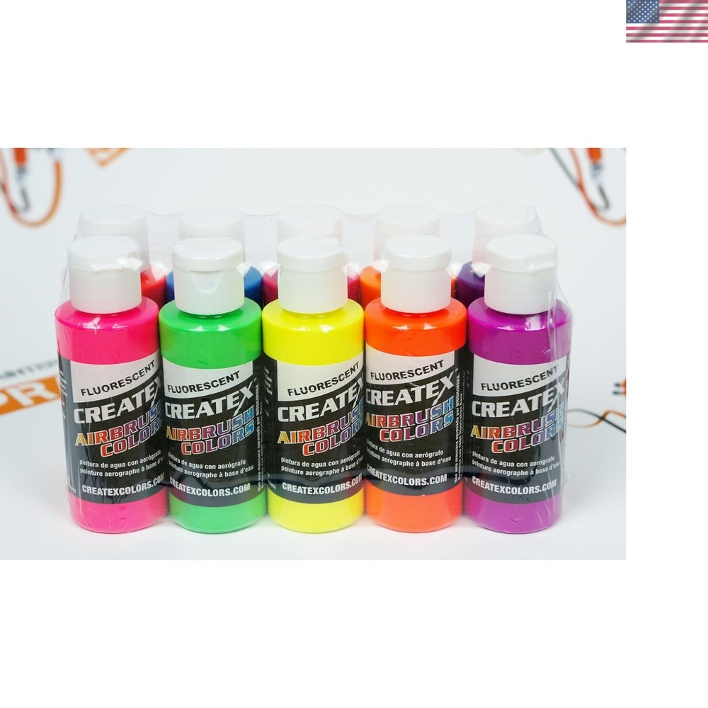 Fluorescent Airbrush Paint Set by Createx – 10 Safe Colors for Glass & More