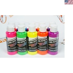 Fluorescent Airbrush Paint Set by Createx – 10 Safe Colors for Glass & More