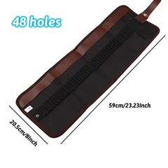 Canvas Pencil Wrap Case Colored Pencil Roll Holder Storage Pouch Brown 48 Holes