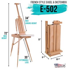U.S. Art Supply Wooden French Style Field and Studio Sketchbox Tripod Box Easel