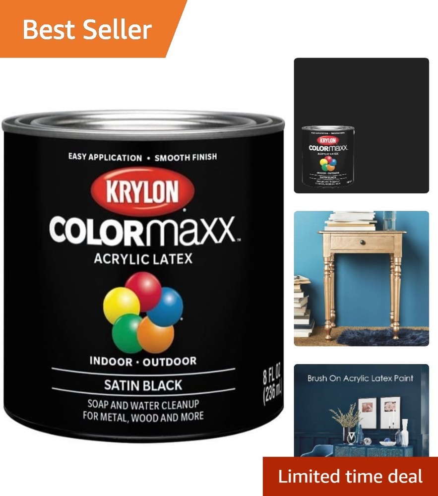 Krylon COLORmaxx 1/2 Pint Satin Black Paint – Versatile for All Surfaces