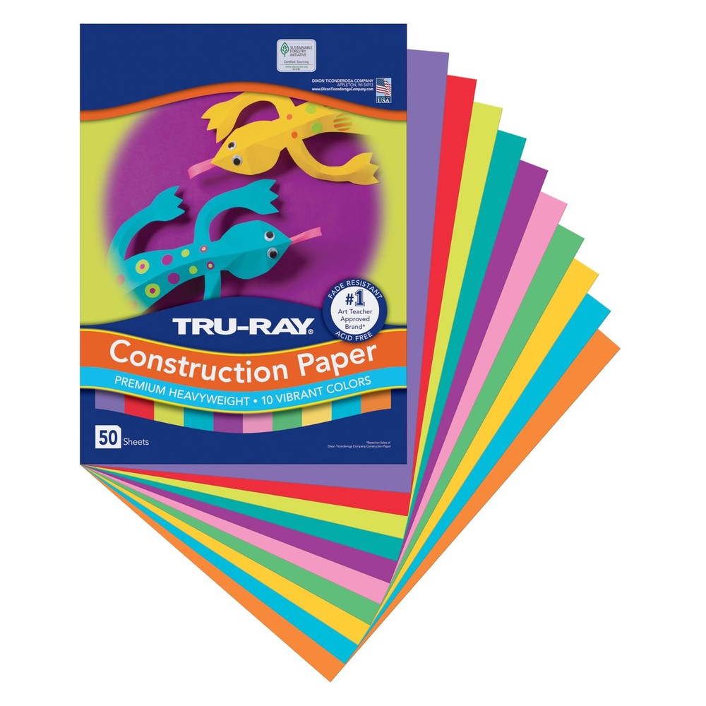 Tru-Ray Construction Paper, 10 Vibrant 9″ x 12″, Bright Color Assortment
