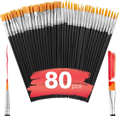 Small Paint Brushes Bulk,80 Pcs Black Nylon Hair Paint Brushes for Kids Flat Tip