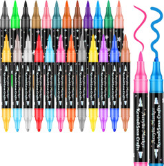 24 Colors Dual Tip Acrylic Paint Marker Pens Set, Multifunctional Acrylic Tip