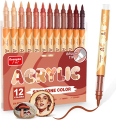 Guangna 12 Skin Tone Acrylic Paint Markers, Red Brown Brush Tip Acrylic Paint Pe