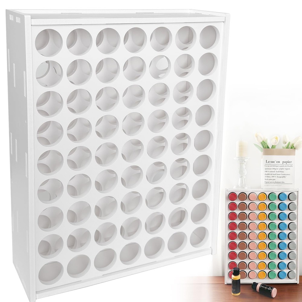 Paint organizer, 63 holes acrylic paint holder, Apple Barrel vertical storage…