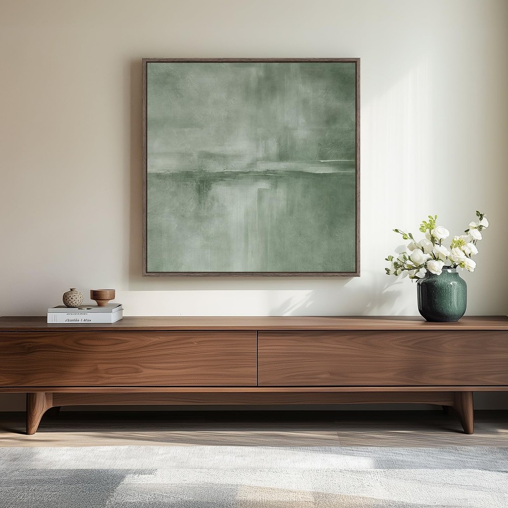 Framed Sage Green Abstract Wall Art, Modern Canvas Prints Artwork for Walls, …