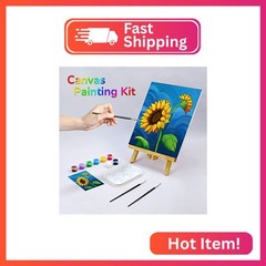 VOCHIC Canvas Painting Kit, 8×10 Pre Drawn Sunflower Art, 8 Acrylic Colors, 3 Br