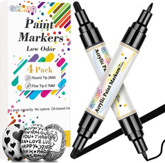 Black Paint Pens – 4 Pack Dual Tip Acrylic Paint Markers (0.7Mm & 3Mm), Non-Toxi