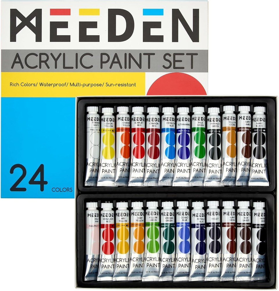 MEEDE Beginners Acrylic Paint Set 24 Colors 12ml 0.41 fl oz Heavy Body Art Craft