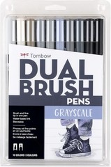 56171 Dual Brush Pen Art Markers, Grayscale, 10-Pack. Blendable, Brush and Fi…