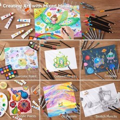 NEW 202PCS Wooden Art Supplies Set Drawing Pads Canvas Paint Crayons Kids