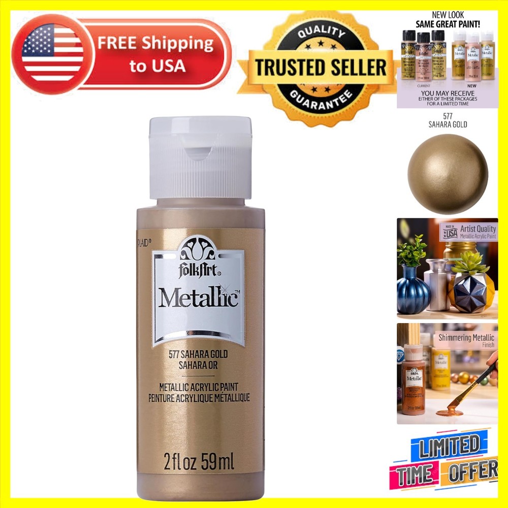 Sahara Gold Metallic Acrylic Paint – Non-Toxic & Versatile 2 oz for DIY Projects
