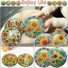 ijbnhd 8 Pcs Sunflower Diamond Art Coasters Kit, 4X4X0.1, Sunflower-1