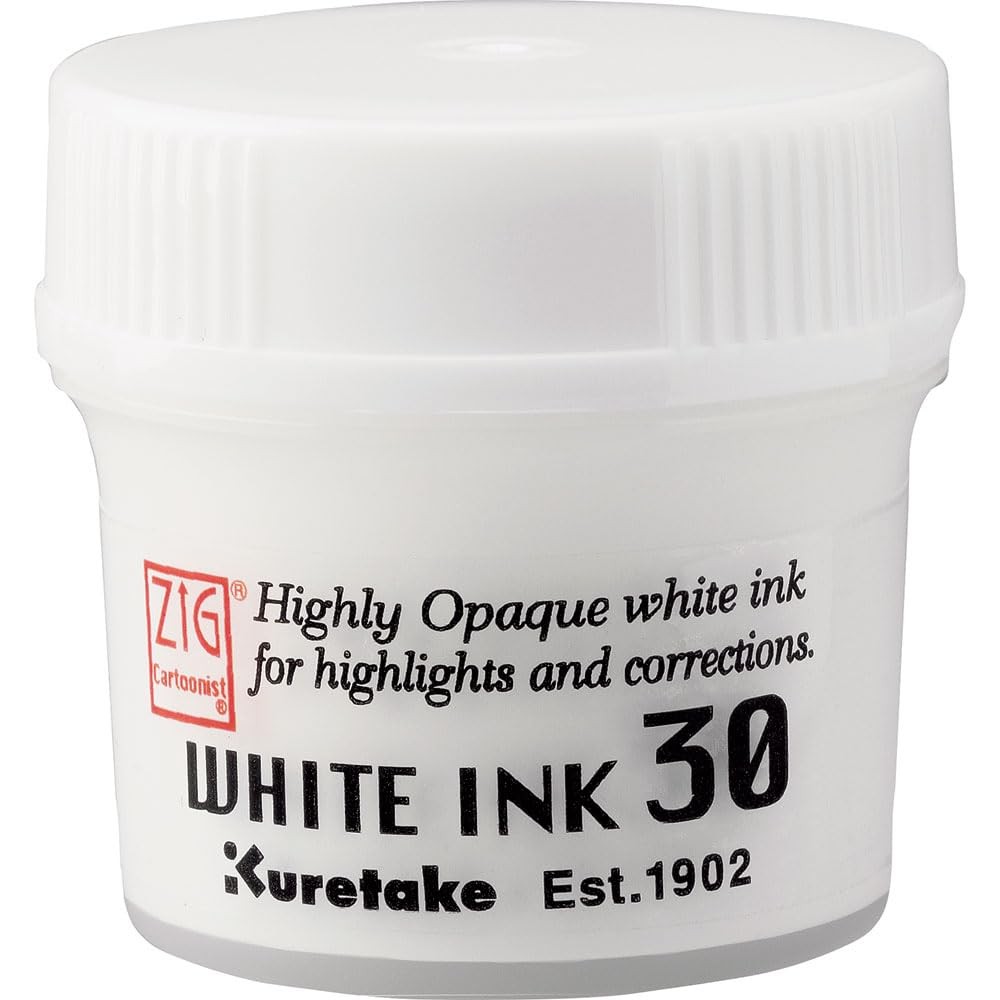 Kuretake ZIG Cartoonist White Ink 30ml, for dip Pen, Brush, 1 fl oz,