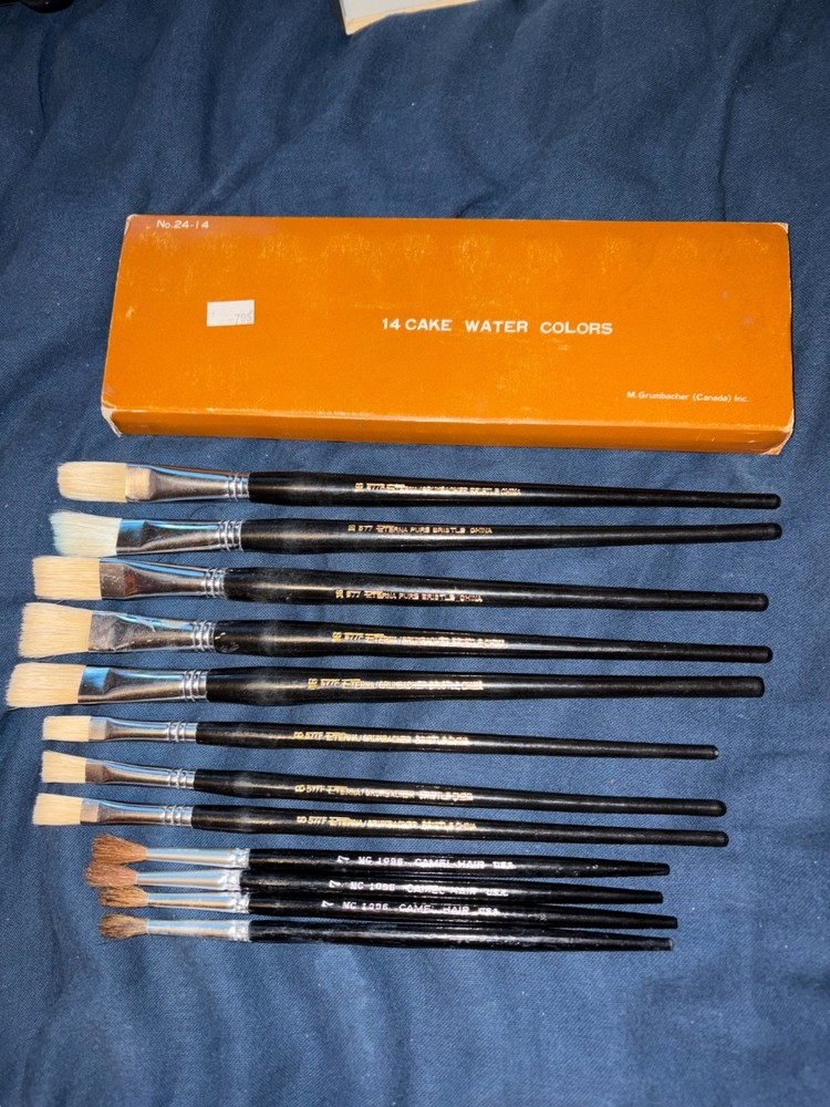Rare Grumbacher No 24-14 14 Cake Watercolor Watercolour Set Brushes Canada