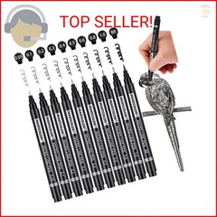 MARTCOLOR Micro Pen Fineliner Pens, 10 Size Fine Point Archival Black Ink Pens,