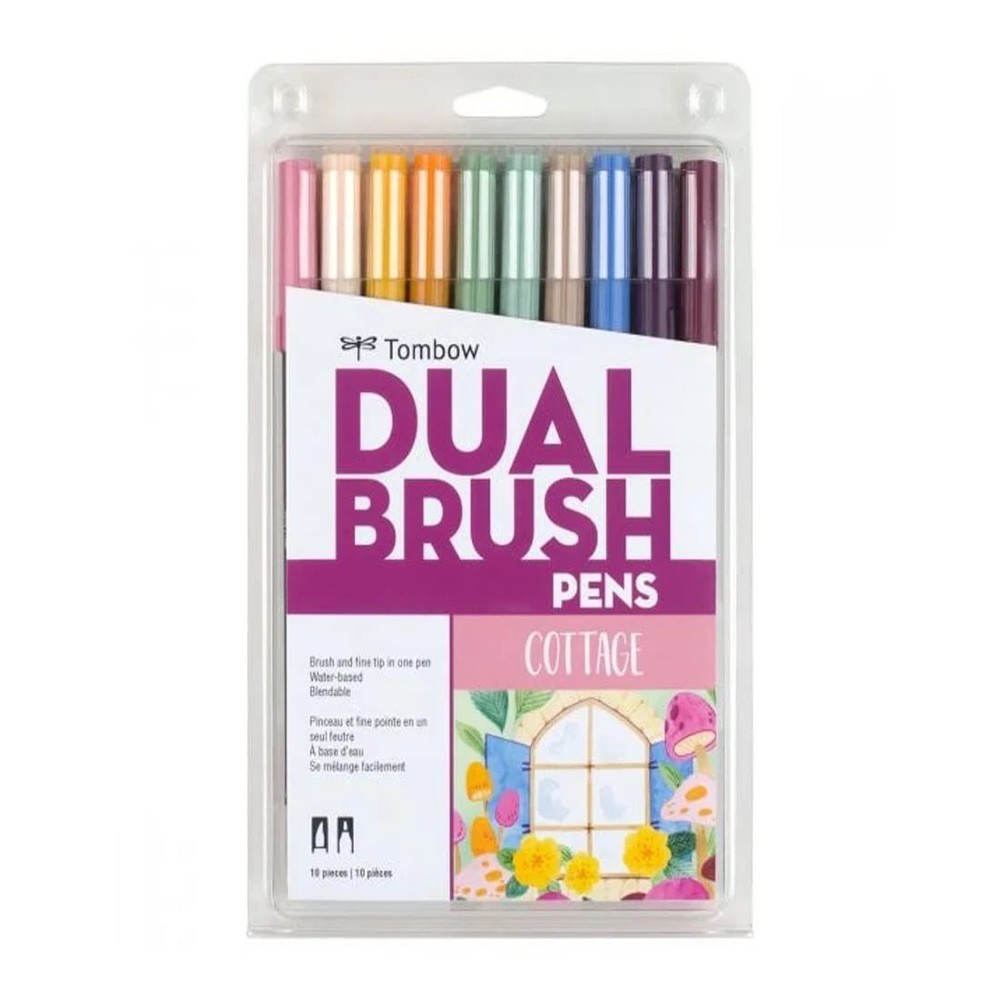Tombow Dual Brush Pen Art Markers, Cottage, 10-Pack. 56216 Blendable water-based