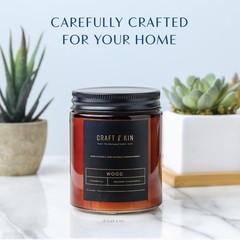 Craft & Kin Scented Candles for Men | Premium Wood Amber Jar – 8oz,