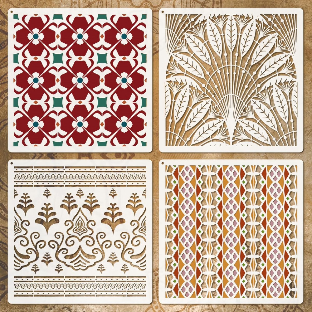 Wall Stencils for Painting Large Pattern, 4PCS 12 Inch 12inch, Mandala